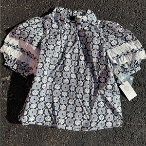 Tuckernuck hyacinthth house floral short sleeve blouse women’s xs. Nwt